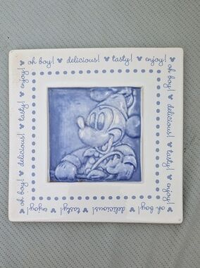 WALT DISNEY "Chef Mickey Mouse" White/Blue Ceramic Kitchen Trivet Tile